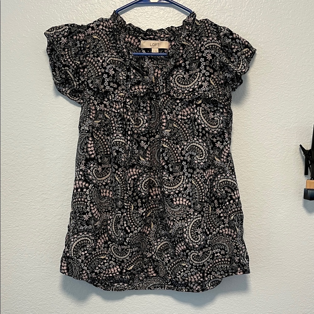 LOFT Navy Floral Blouse